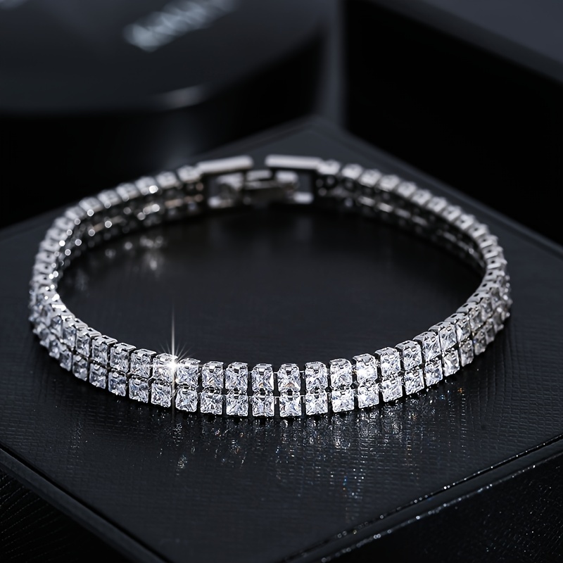 Two Rows Tennis Bracelet with Cubic Zirconia