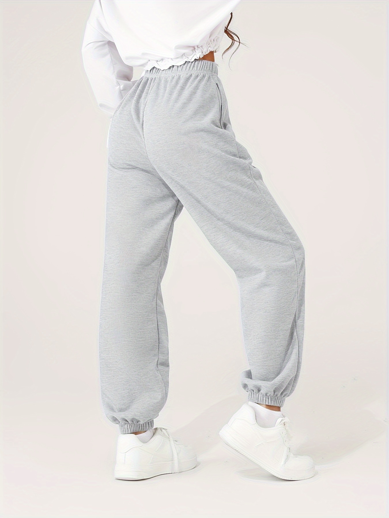 Женские эластичные однотонные спортивные штаны с высокой талией на осень и зиму, удобные свободные спортивные штаны с карманами для тренировок, женская спортивная одежда