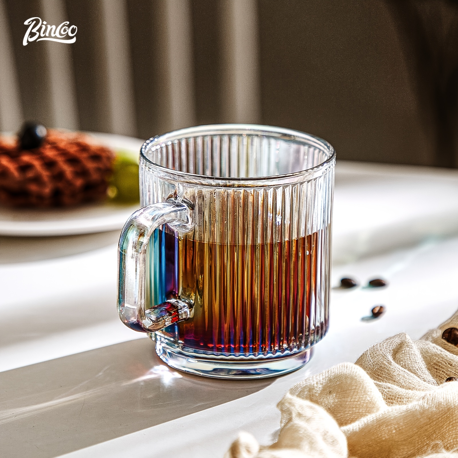 Lysenn Clear Glass Coffee Mug - Classic Vertical Stripes Tea Mug - Elegant  Coffee Cup with Glass Lid…See more Lysenn Clear Glass Coffee Mug - Classic