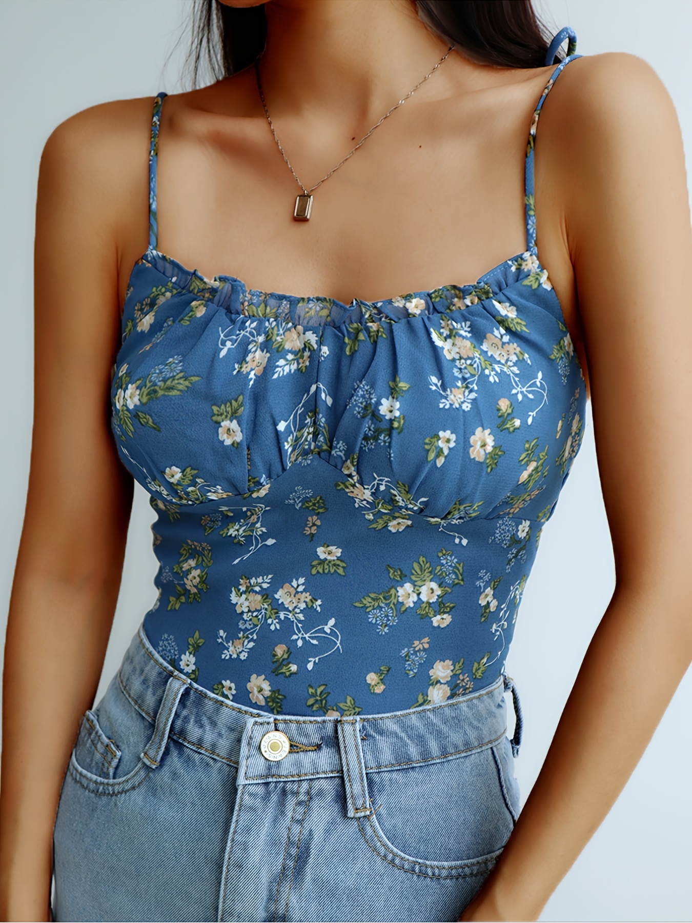 Floral Print Sexy Cami Top, Sleeveless Cute Every Day Top For All Season,  Women's Clothing