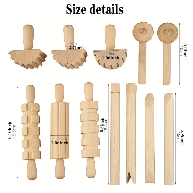 wooden 12pcs play dough tools toy
