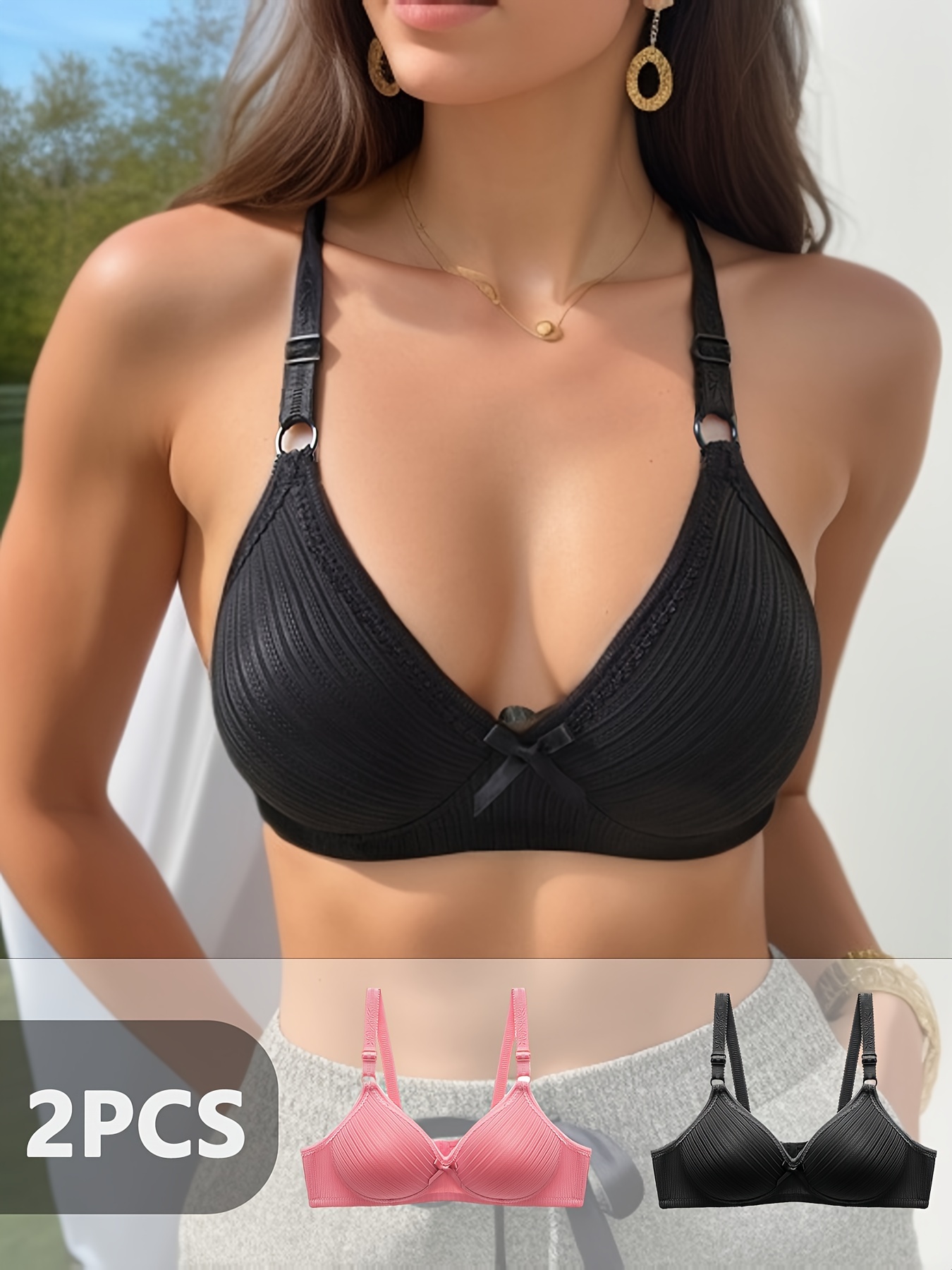 3pcs Bow Tie T-Shirt Bras, Comfy & Simple Push Up Bra, Women's Lingerie &  Underwear