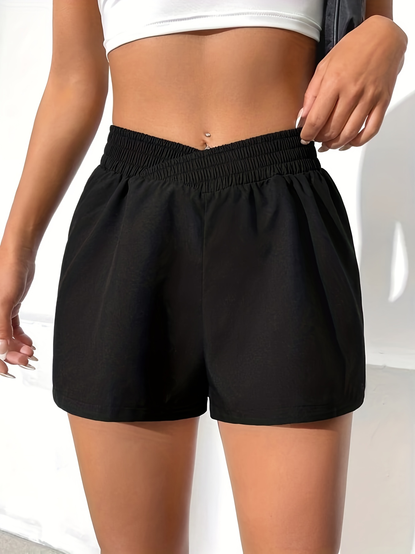 Solid Color Honeycomb Side Drawstring Shorts High Stretchy - Temu