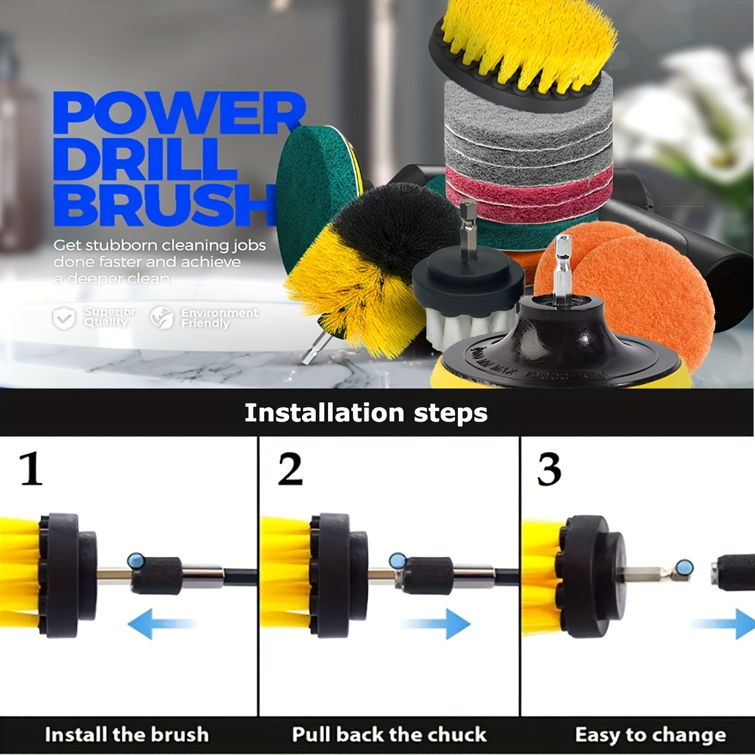 Drill Brush Attachments Set Scrub Pads Sponge Power Scrubber - Temu