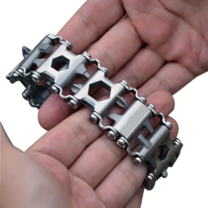 TEMU Popular : Men's 29-in-1 Multi-functional Tool Bracelet, Stainless Steel Wearable Wristband With Portable Pry Bar, Outdoor Travel And Gifts, Versatile Self-use Handheld Decorative Tool