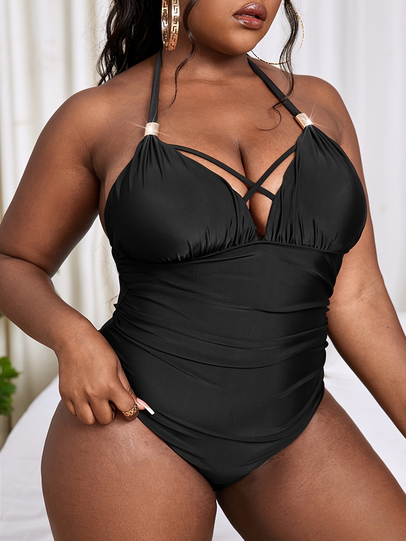 Halter Neck Criss Cross One Piece Swimsuit