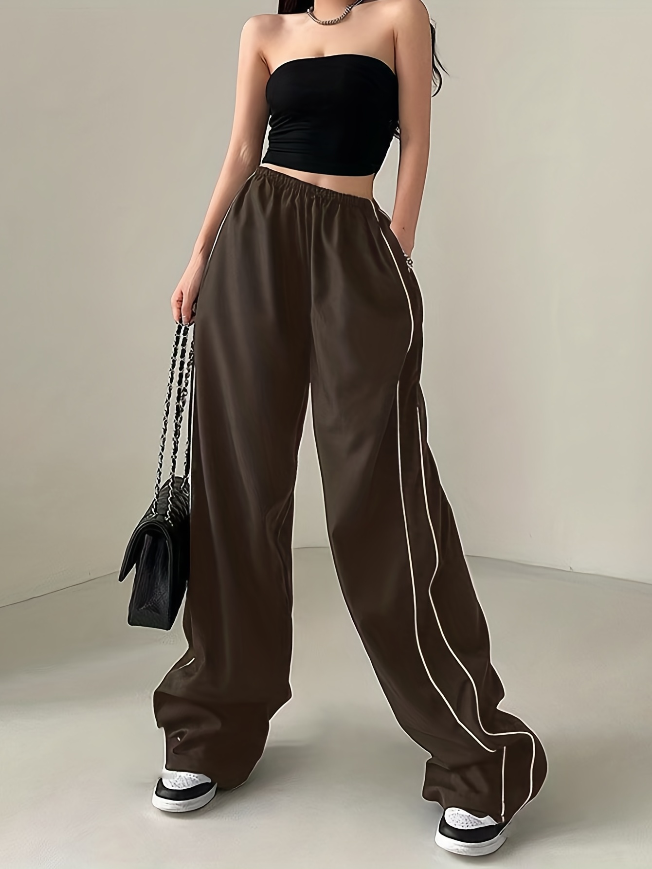 Silk Cotton Summer Wide Leg Pants for Women Casual Elastic High Waist New  Fashion Loose Long Pants Pleated Pant Trousers Femme