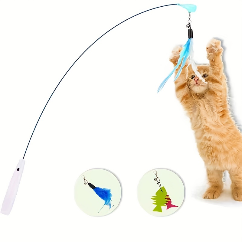 Interactive Cat Teaser Stick Feather Toy Adjustable Steel - Temu Canada