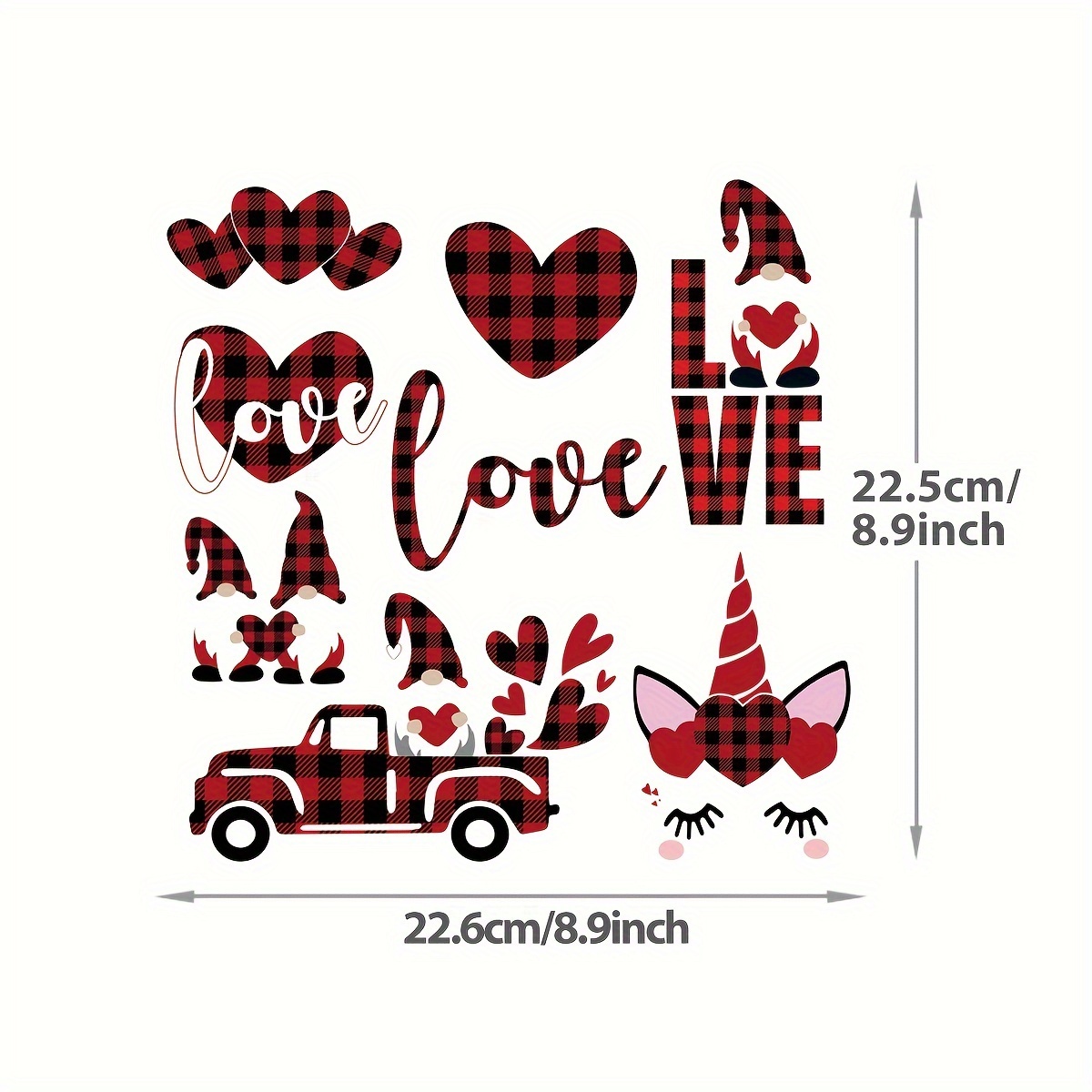  3 Pieces Valentine's Day Iron on Heat Transfer Vinyls  Valentines Gnome Car Iron on Stickers Valentine Heat Transfer Patches  Valentine's Iron on Appliques for DIY Clothes Jacket Costume Decoration