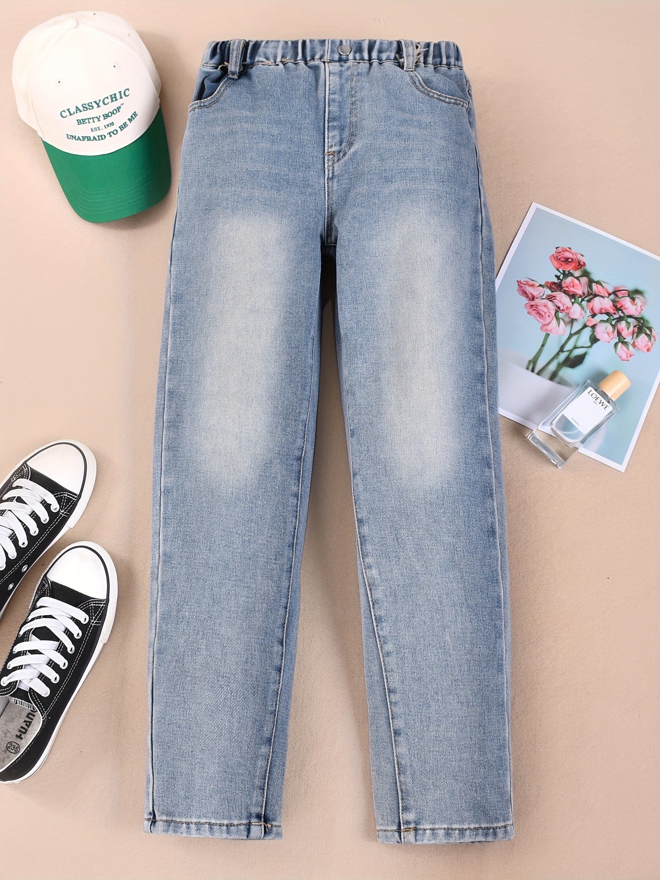 Teen Girls' Casual Wide Leg Denim Pants Elastic Waist Baggy - Temu