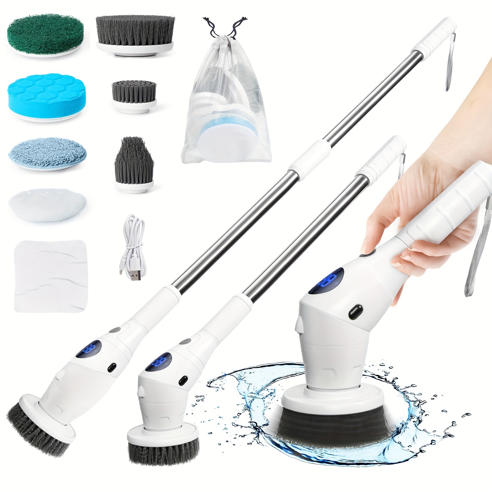 Electric Cleaning Turbo Scrub Brush Adjustable Waterproof Cleaner Wireless  Charging Clean Mop Bathroom Kitchen Cleaning Tools Set