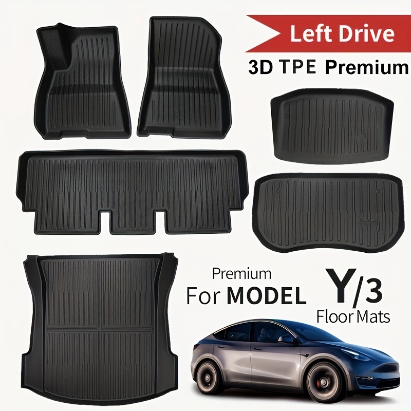 Tesla Model Y: All-weather Interior Floor Mat Set (3 pcs, Premium