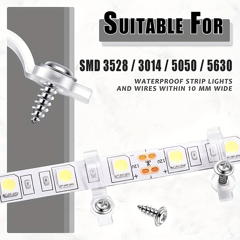 Griver 100 Pack Strip Light Mounting Brackets,Fixing Clips,One-Side  Fixing,100 Screws Included (Ideal for 10mm Wide Waterproof Strip Lights)(LED  , Clear) : : Electronics