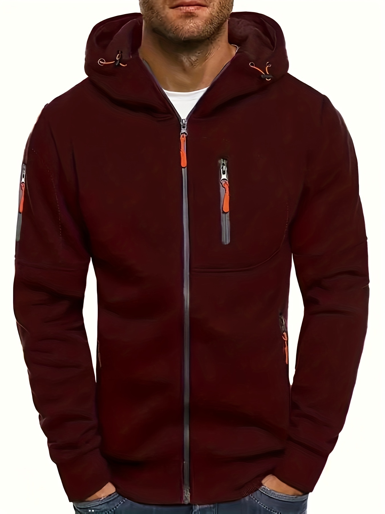 Men's Hooded Jacket Zipper Pocket Casual Long Sleeve Hoodies With