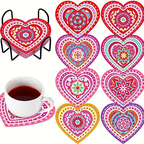 8pcs Valentine's Day Diamond Art Painting Coasters Kits With Holder DIY  Valentine's Day Diamond Art Coaster For Adults Diamond Painting Kits  Supplies