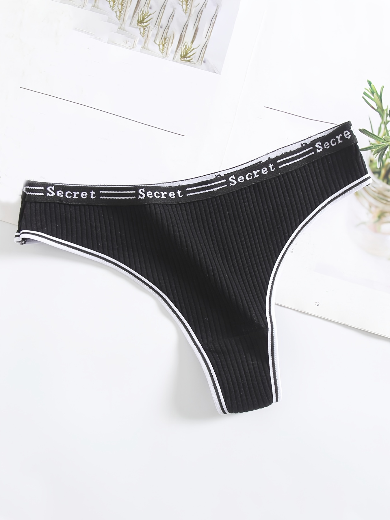 Women's Cotton Thong Women Comfort Letter Belt Panties Solid