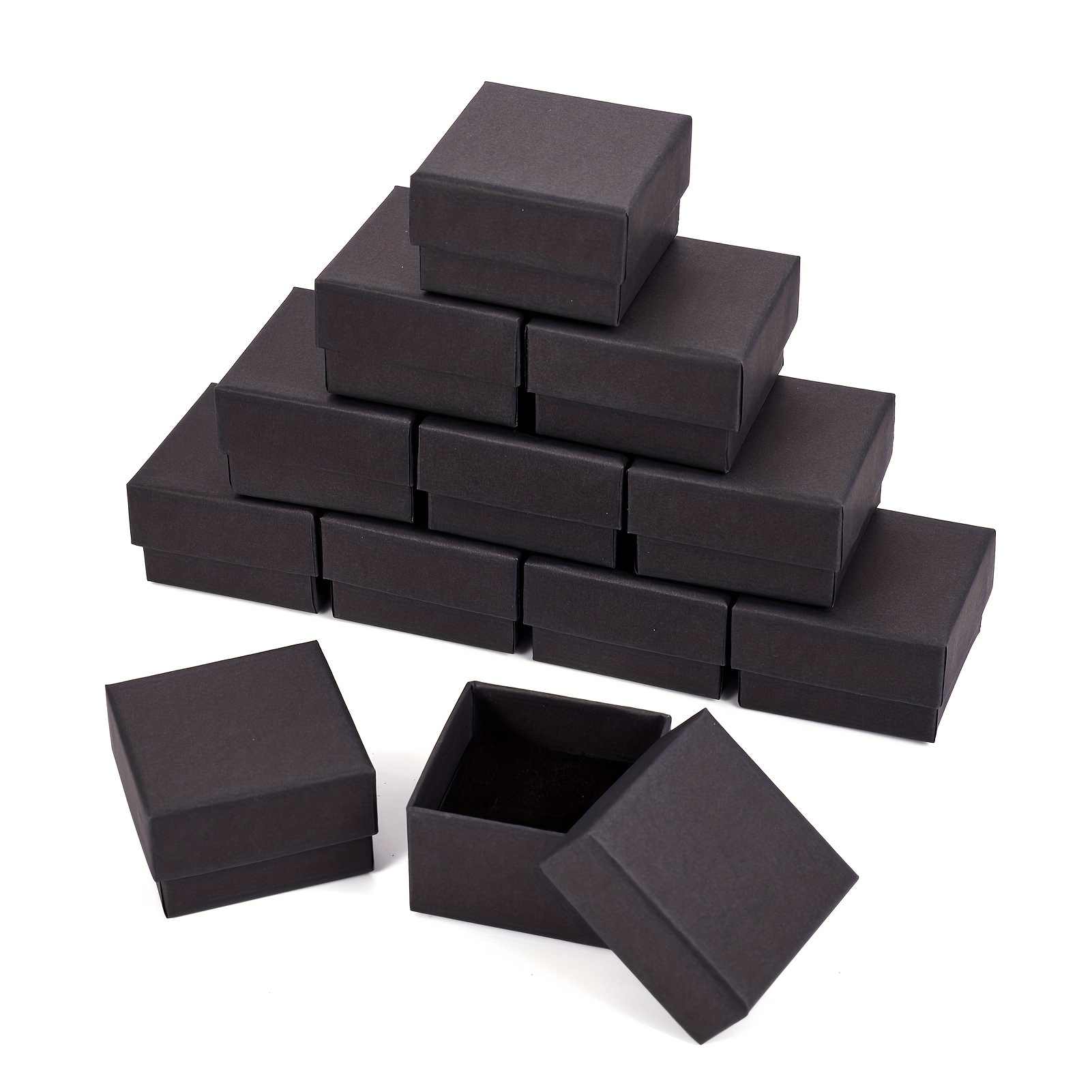 24pcs, Ring Boxes, Jewelry Boxes, Square, With Sponge Inside, Black * Paper  Cardboard, Wedding Decor, Wedding Supplies, Jewelry Gift Box