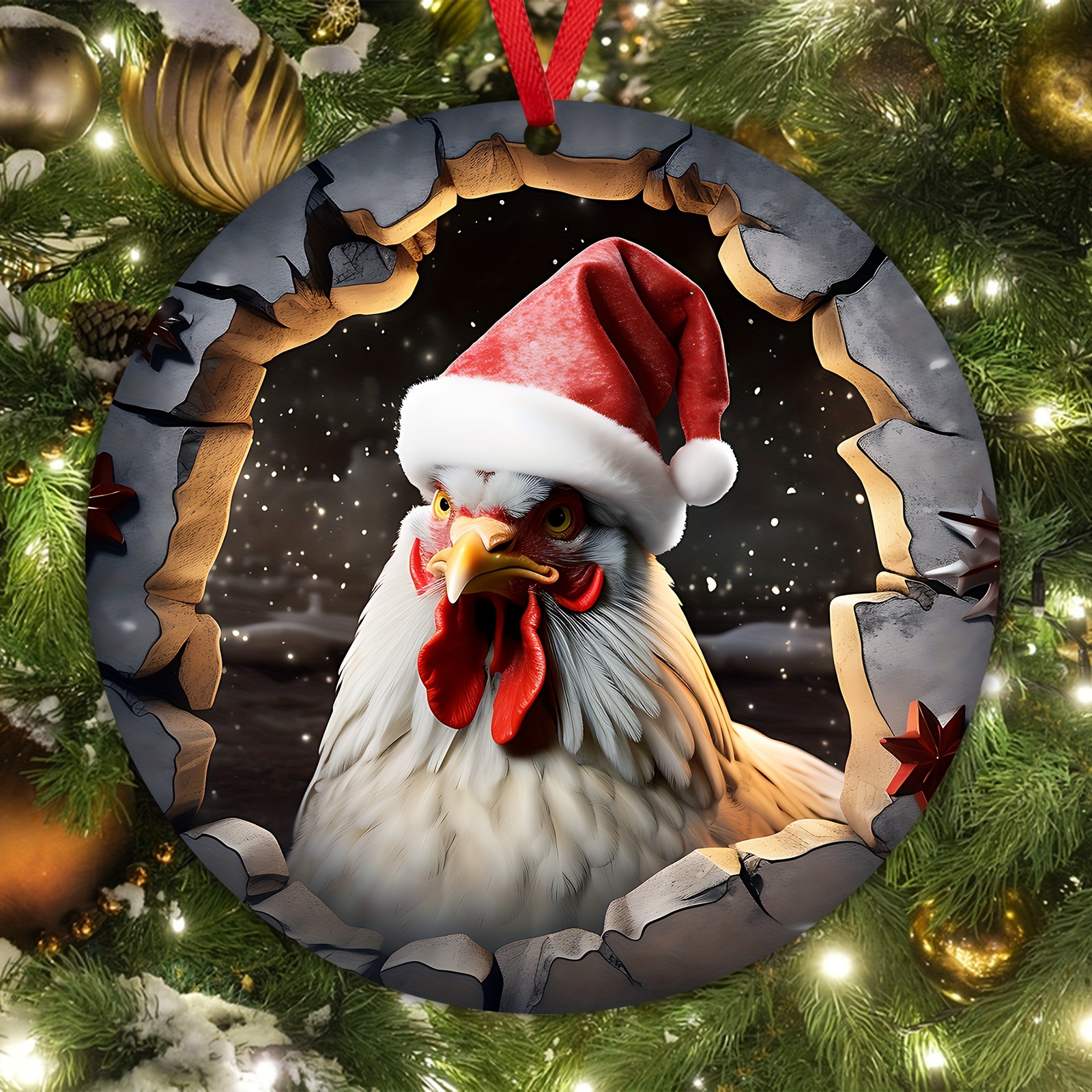 2d Funny Christmas Rooster Ornament Chicken Holiday - Temu