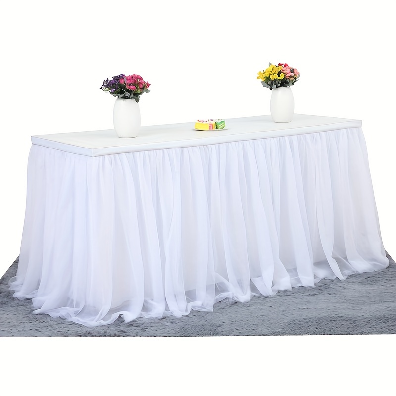 Falda de mesa blanca para mesa rectangular, mantel de tul blanco de 6 pies  para decoración de boda, para mesas, falda blanca, funda de mesa de gasa