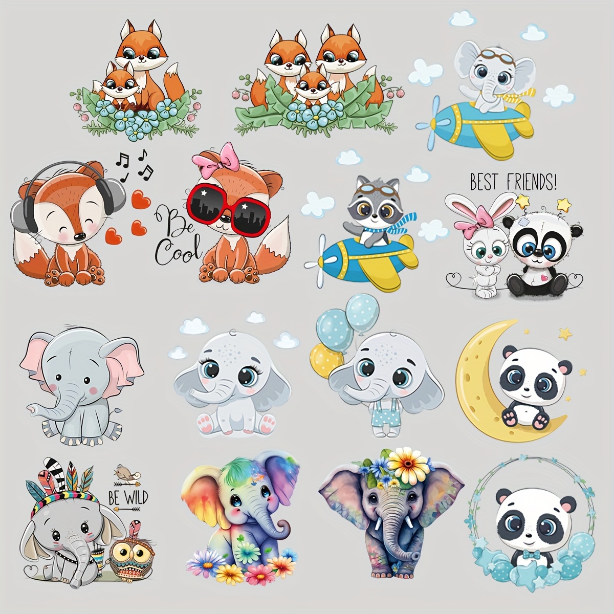 Cartoon Animals Heat Transfer Stickers Cute Panda Raccoon - Temu