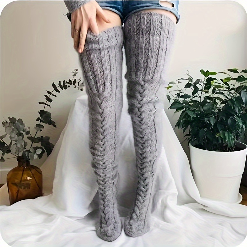 

Textured Solid Thigh High Socks, Comfy & Warm Over The Knee Socks, Women's Stockings & Hosiery