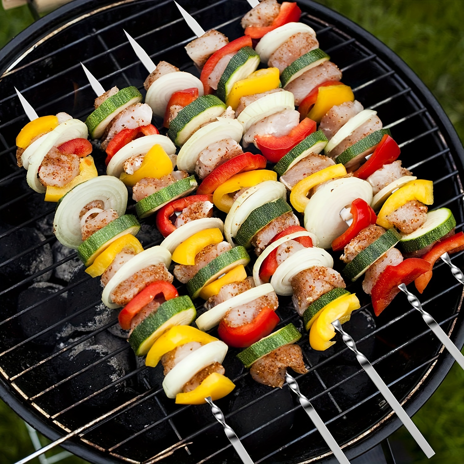 12pcs Piatto Metallo Barbecue Spiedino 14 Lungo Acciaio Inossidabile  Spiedini Kabob riutilizzabili