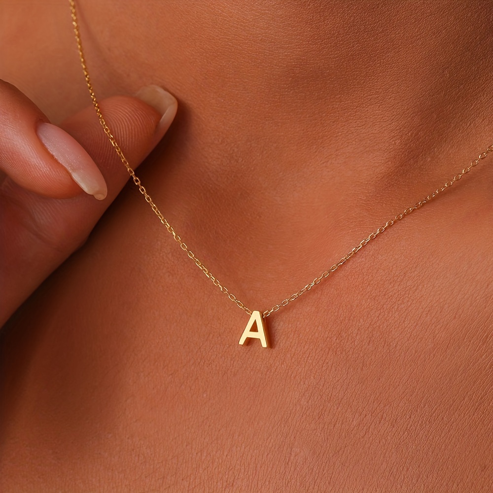 Tiny Square Initial Letter Necklaces Formen And Women, Golden Plated  Stainless Steel Engraved Letter Necklace Aesthetic Birthday Jewelry - Temu  Australia