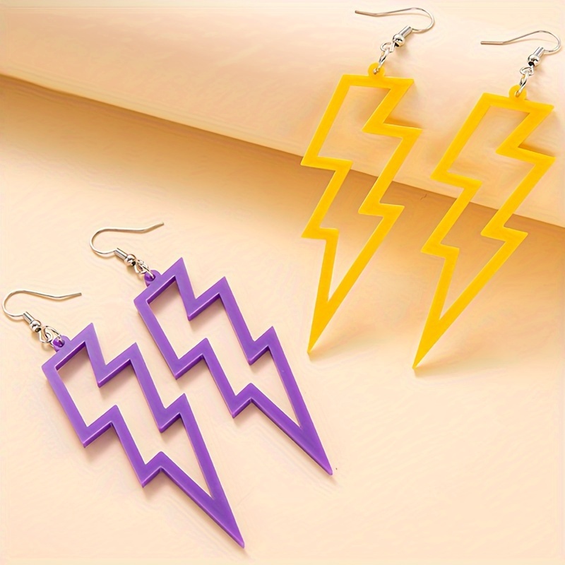 Colorful Lightening Dangle Earrings Punk Style Acrylic Jewelry