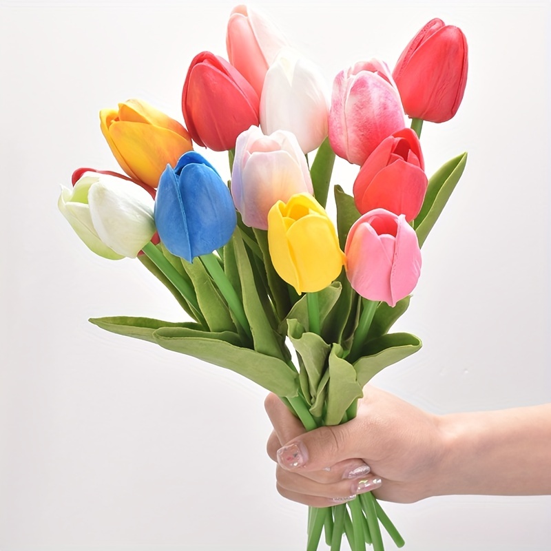 9 bastoncini artificiali tulipano fiori pu reale tocco tulipani