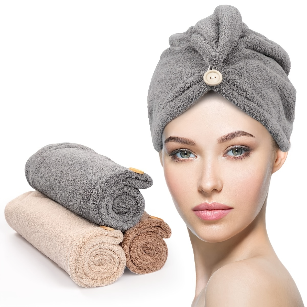 Toalla de microfibra para secar el pelo: 2 unidades de toalla seca para la  cabeza, turbante de secado por torsión, turbante antiencrespamiento, larga