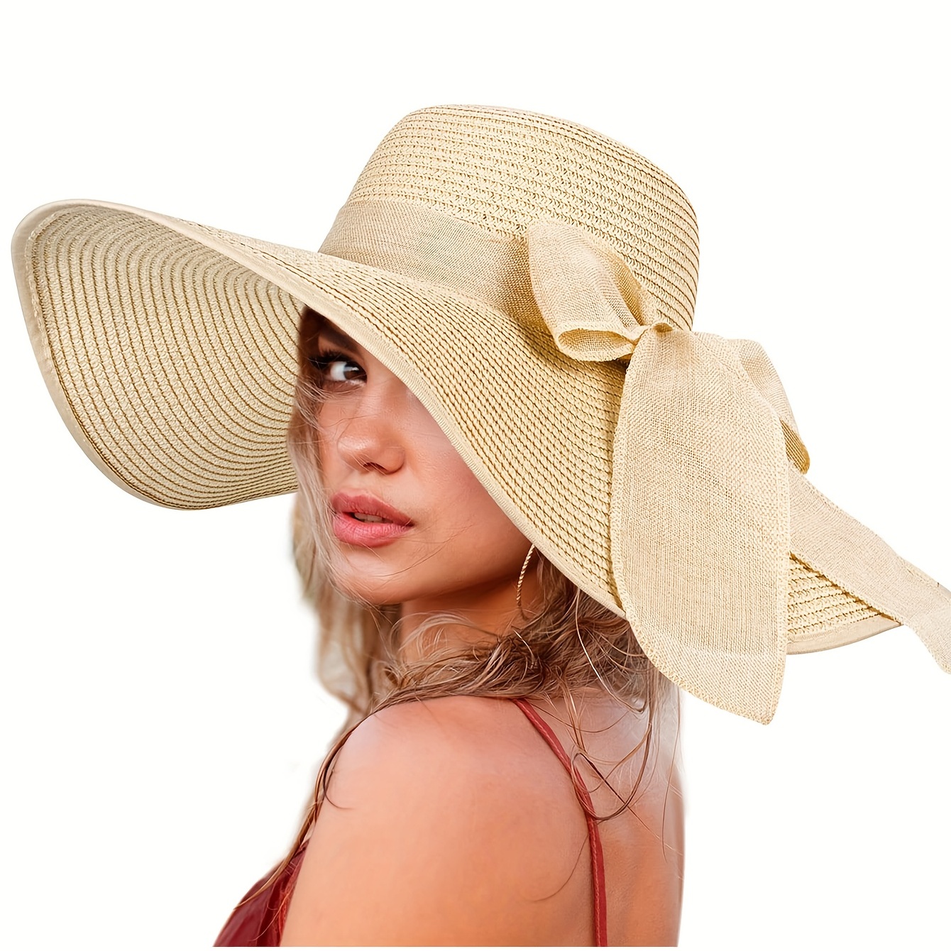 Classic Bowknot Straw Hat Ladies Sun Beach Wide Brim Hat Fedora Hat Cool  Beach Hat Travel Foldable Brim Summer Uv Hat For