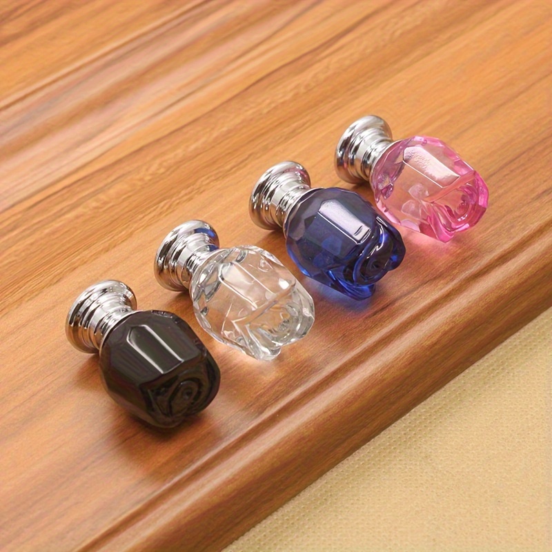 

4pcs Add A Touch Of Elegance To Your Home With These Rose-shaped Crystal Glass Cabinet Knobs