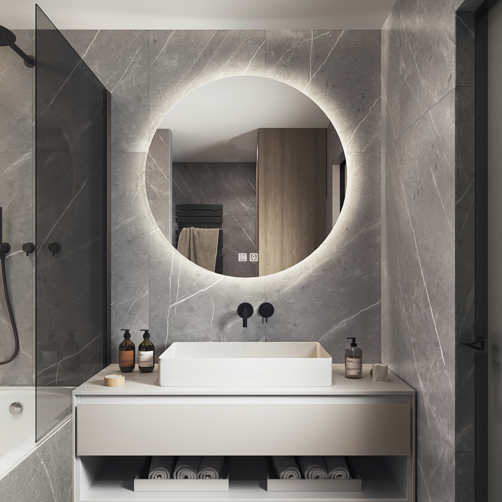 Espejos de baño para espejo de pared con luz irregular, espejo de pared de  forma única, espejos de tocador antivaho para mujer, con luces táctiles