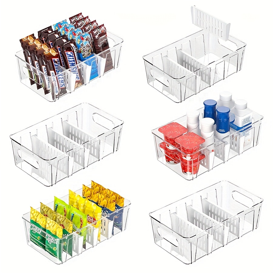  Clear Plastic Storage Bins with Dividers, Perfect for Kitchen  Organizers and Storage or Pantry Organization and Storage, Kitchen Cabinet  Organizer, Fridge Bins for Organization, pantry organizer Bins: Home &  Kitchen