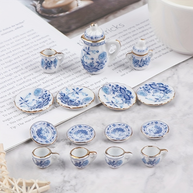 Miniature Tea Pot and 2Tea Cup Sets,Miniature Ceramic Tea Cup with saucers,  Miniature Tea,Dollhouse Sweet,Miniature Tea Pot