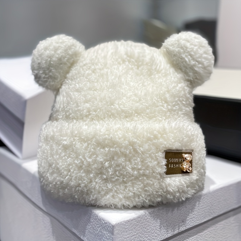 1pc Cute Bear Hat Beanie for Autumn and Winter, Thick Warm Keeping Plush Hat with Mask,Temu