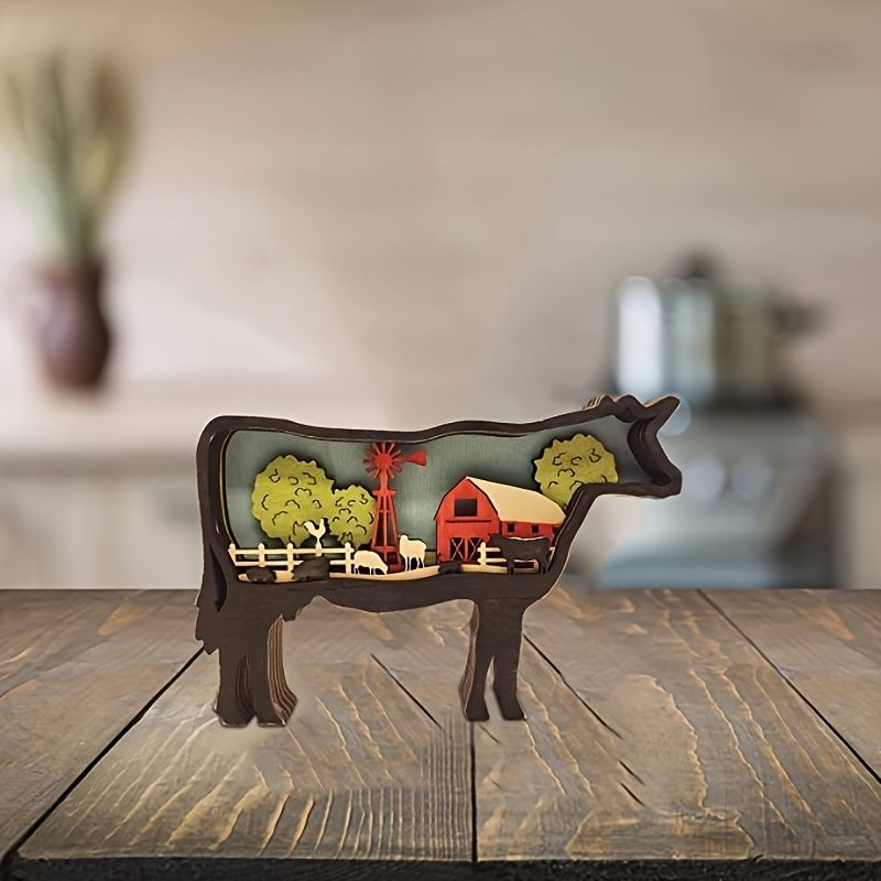 1pc Wooden Farm Animal Cattle Figurines And Statues For Home Decor For  Office Kitchen Centerpiece Table Decorations Rustic Christmas Tree  Ornaments Crafts | Shop The Latest Trends | Temu
