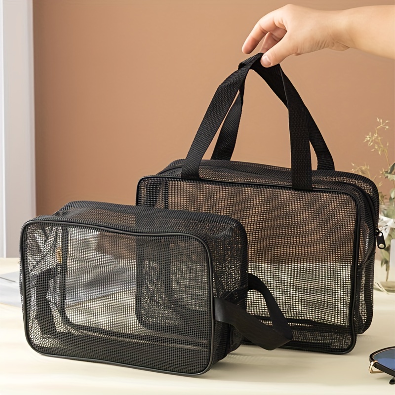 

Mesh Toiletry Bag, Portable Hand-held Wash Bath Storage Makeup Bag, Black Leakage Fitness Bath Hood Bath Bag
