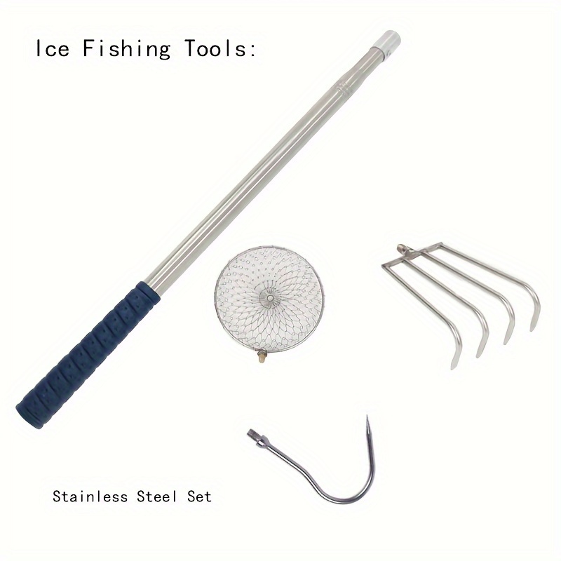 4pcs Ice Fishing Combo Set Of Spoon, Plunge Net, Rake, Grappling Hook,  Stainless Steel Combination