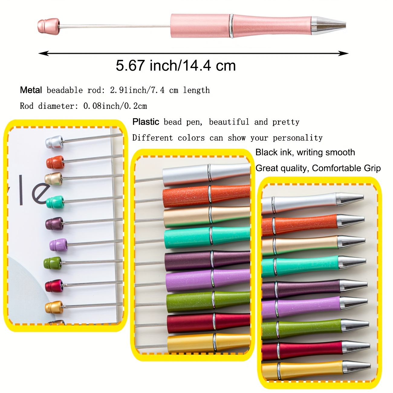 20pcs, 20 Colors Plastic Beadable Pens, Assorted Bead Pens For DIY