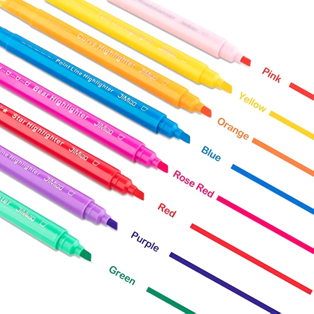 10 Colors Curve Highlighter Pens Set, 10 Different Shapes Dual Tip Mar –  JATBAAK