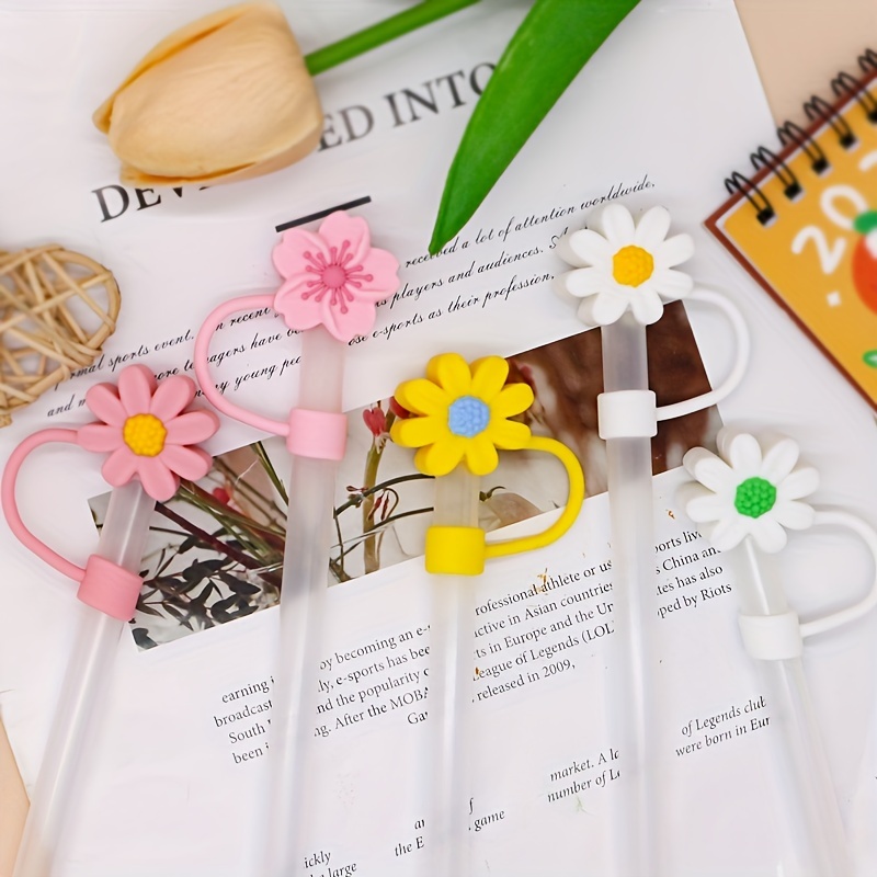 Straw Tips Cover Reusable Straw Toppers Kawaii Flower - Temu