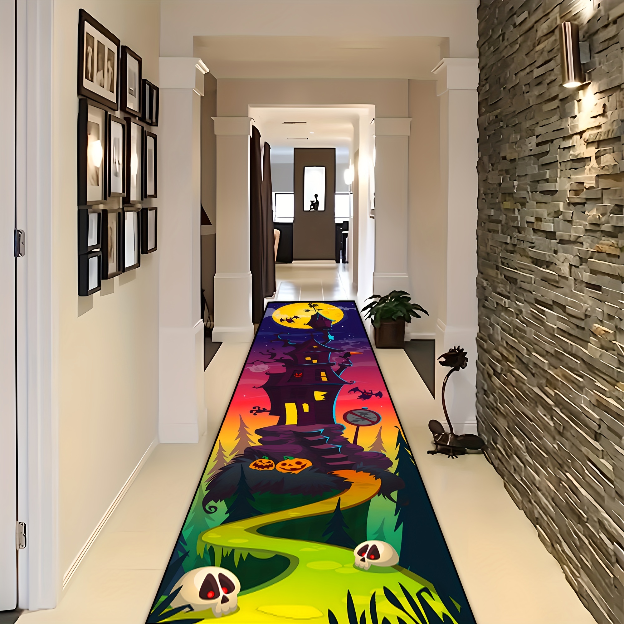 Extra Long Halloween Pumpkin Castle Rug Hallway Kitchen Mat - Temu