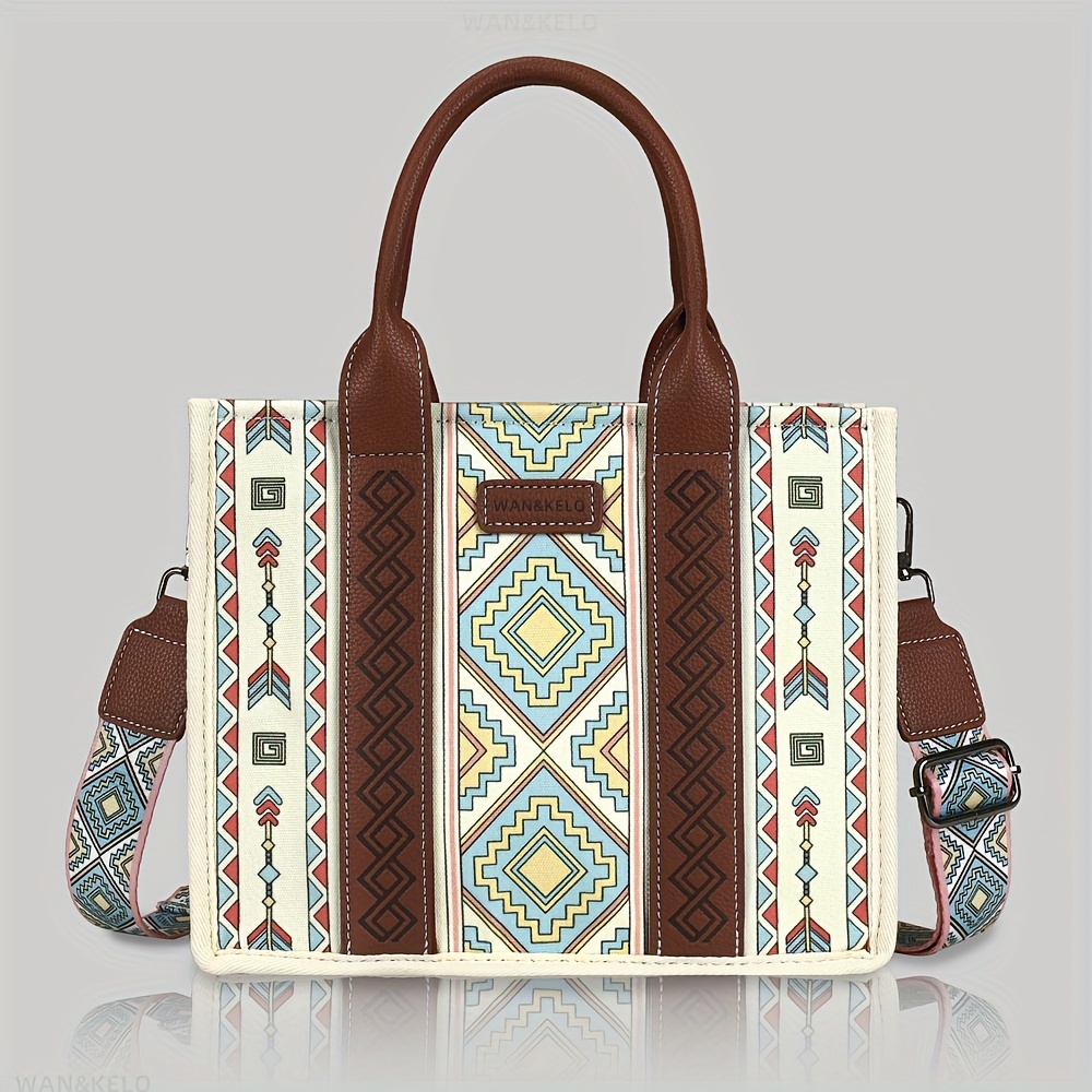 Geometric Pattern Shoulder Tote Bag with Square Bag, Best Work Bag for Women