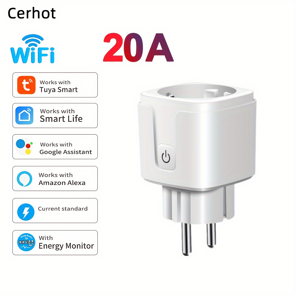 13A Smart WiFi Plug with Energy Monitor, Compatible with Alexa