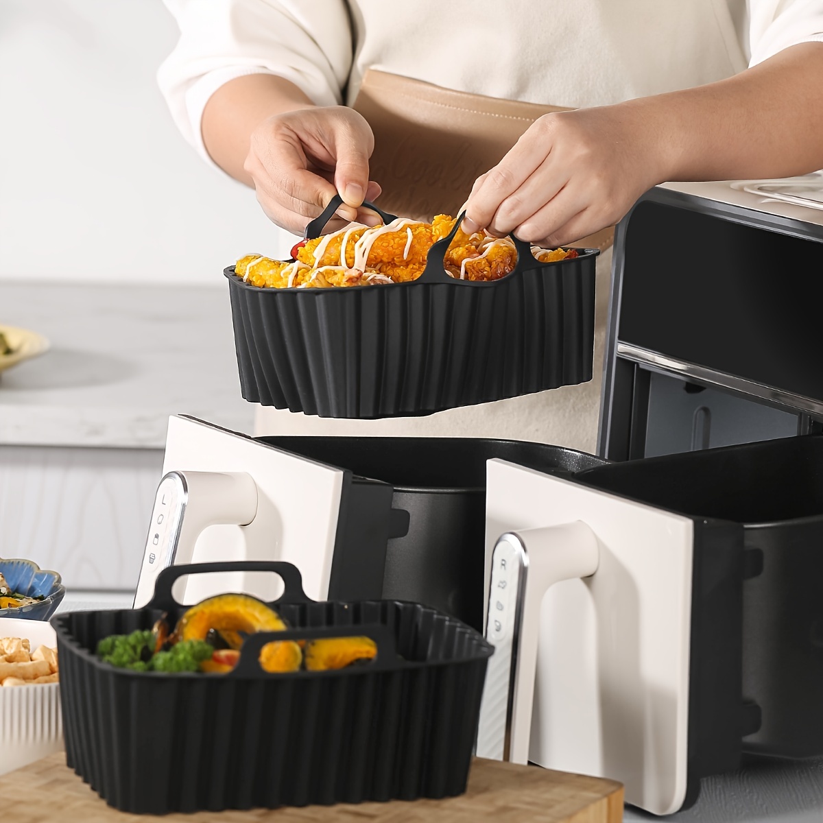 Air Fryer Silicone Liners, Reusable Air Fryer Silicone Pot, Non-stick  Rectangle Air Fryer Accessories, Dual Basket - Temu