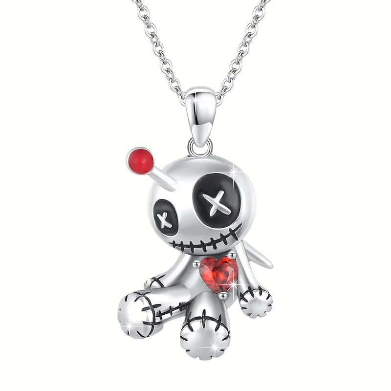 creative funny voodoo doll red heart pendant necklace for women trendy punk cartoon girl holiday decoration accessories halloween gift details 1