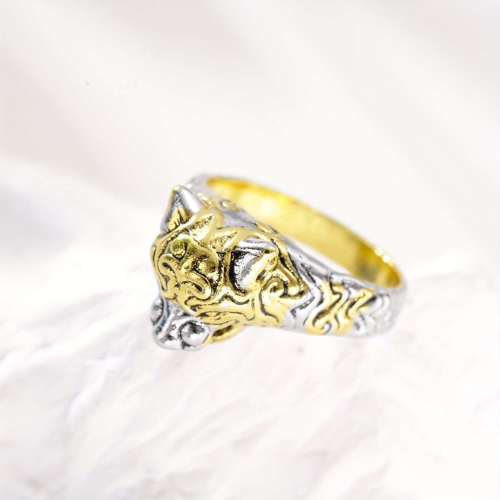Leopard Head Ring, Retro Two Tiger Head Design