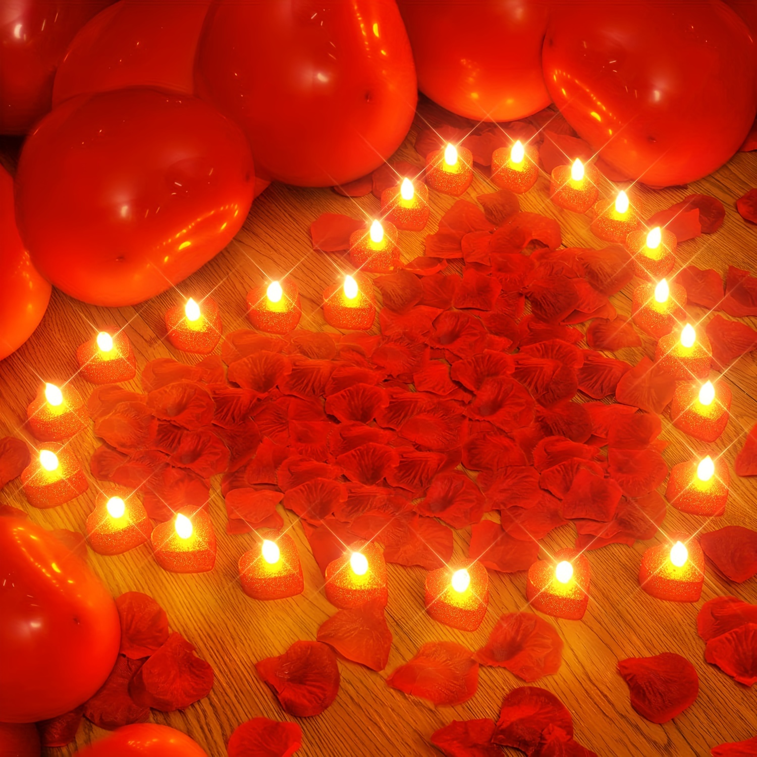 Red Rose Petals + Candles, 1000 Silk Petals