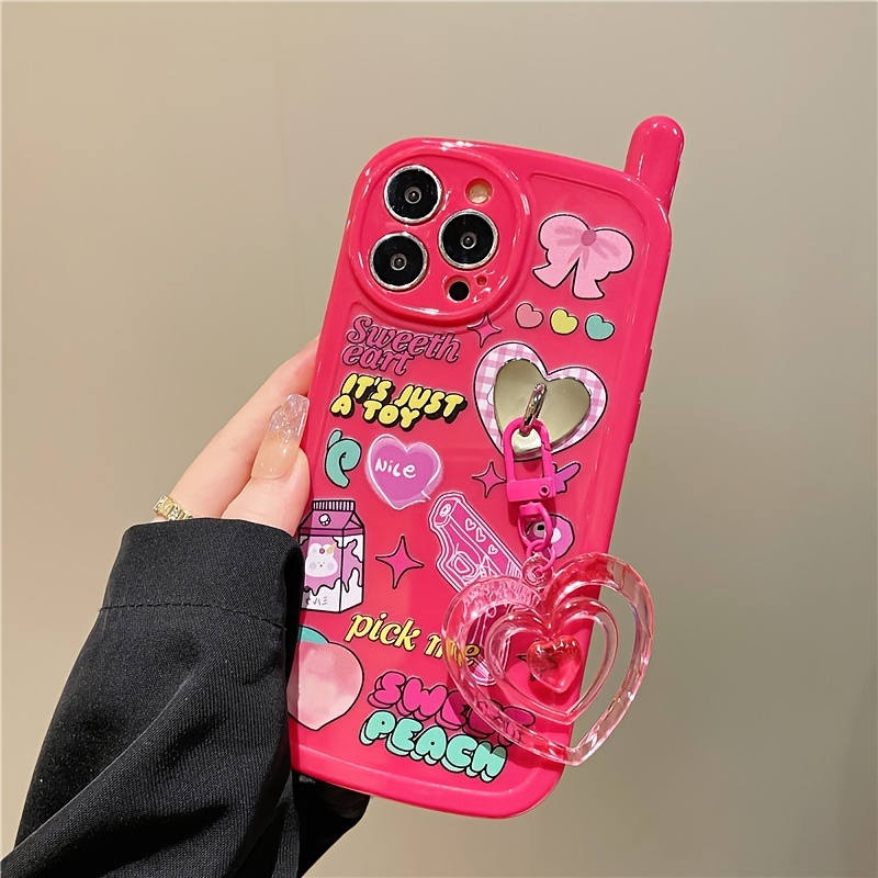 Vintage Cute Wine Red Flower Bear Decor Phone Case Iphone - Temu